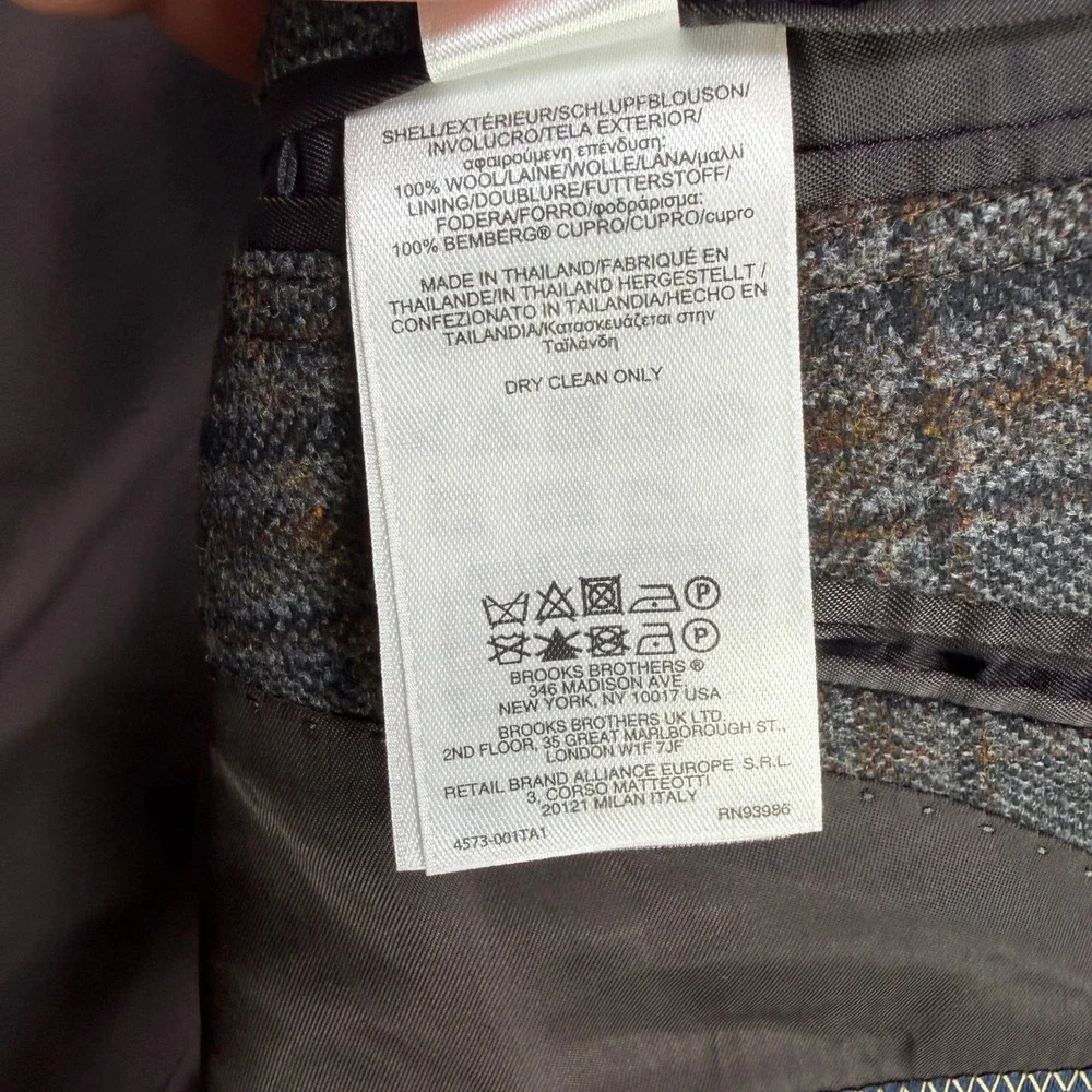 Brooks Brothers Sport Coat Mens 46L Gray Plaid Madison Wool Lanificio di Pray